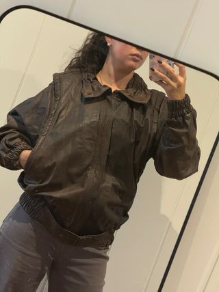 Giubbotto Bomber in Pelle Vintage Marrone Taglia 40 Donna