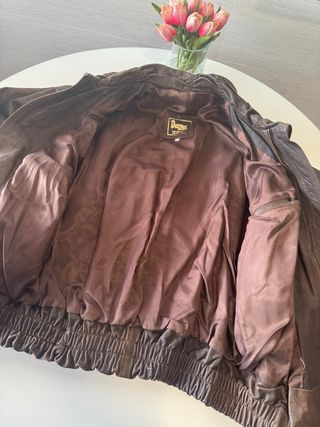 Giubbotto Bomber in Pelle Vintage Marrone Taglia 40 Donna