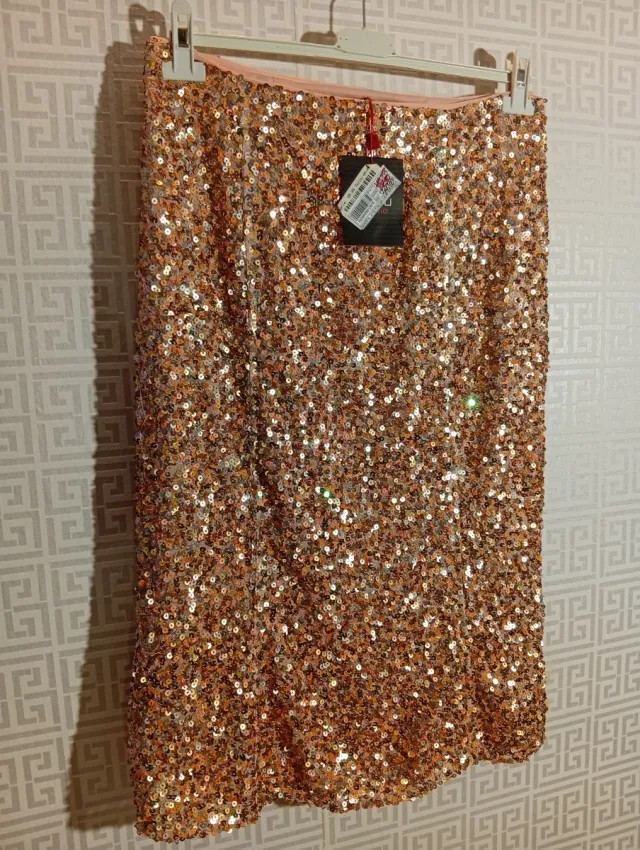 Falda Lentejuelas color coral y plata