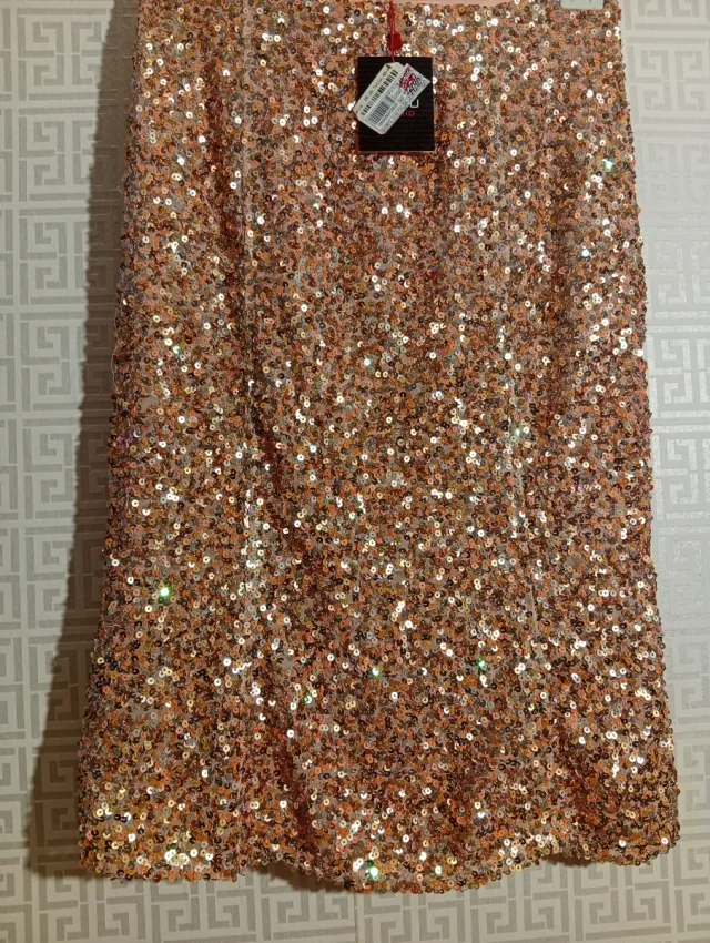 Falda Lentejuelas color coral y plata