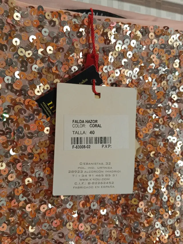 Falda Lentejuelas color coral y plata