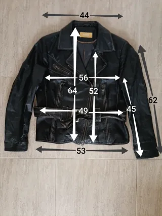 Cazadora Biker Cuero Auténtico XXXL mujer. Medidas