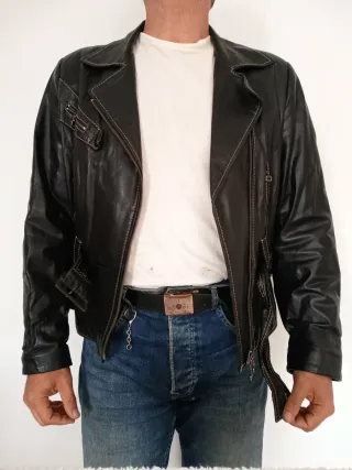 Cazadora Biker Cuero Auténtico XXXL mujer. Medidas