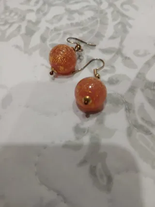 Pendientes Plata Cristal Murano Dorado Naranja