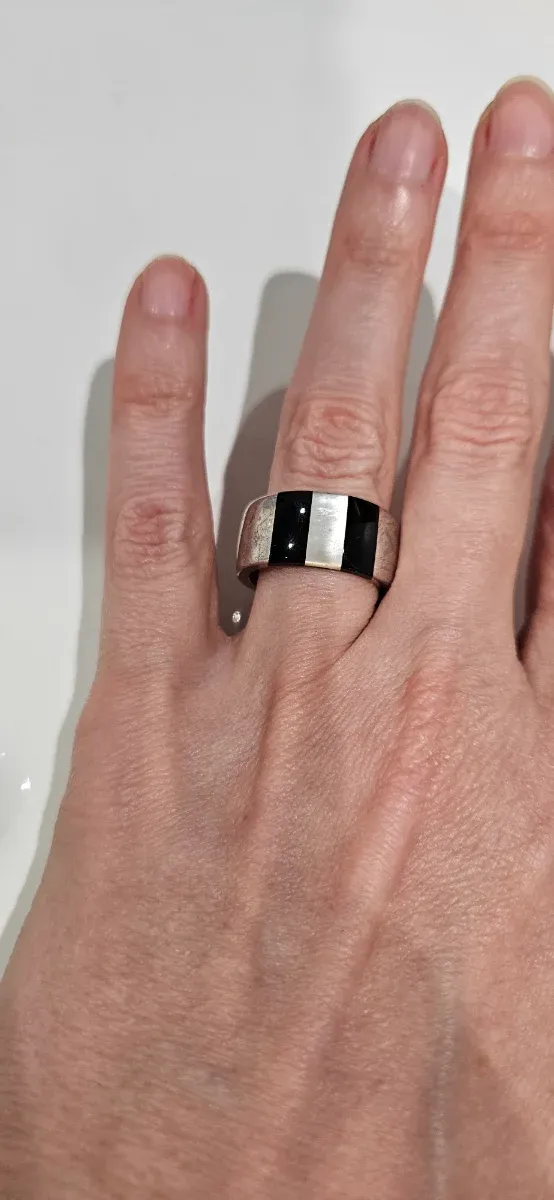 Anillo Emporio Armani Plata Negro Blanco