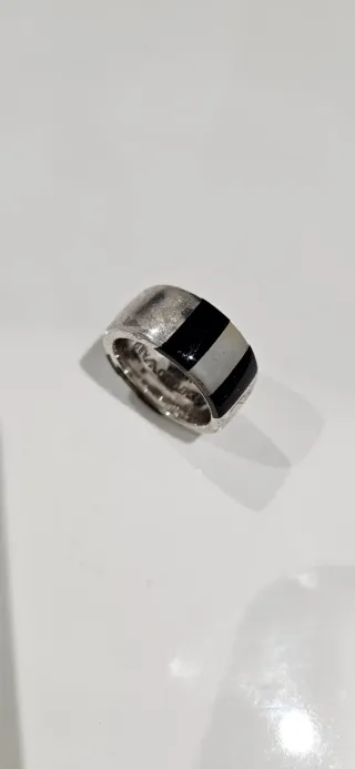 Anillo Emporio Armani Plata Negro Blanco