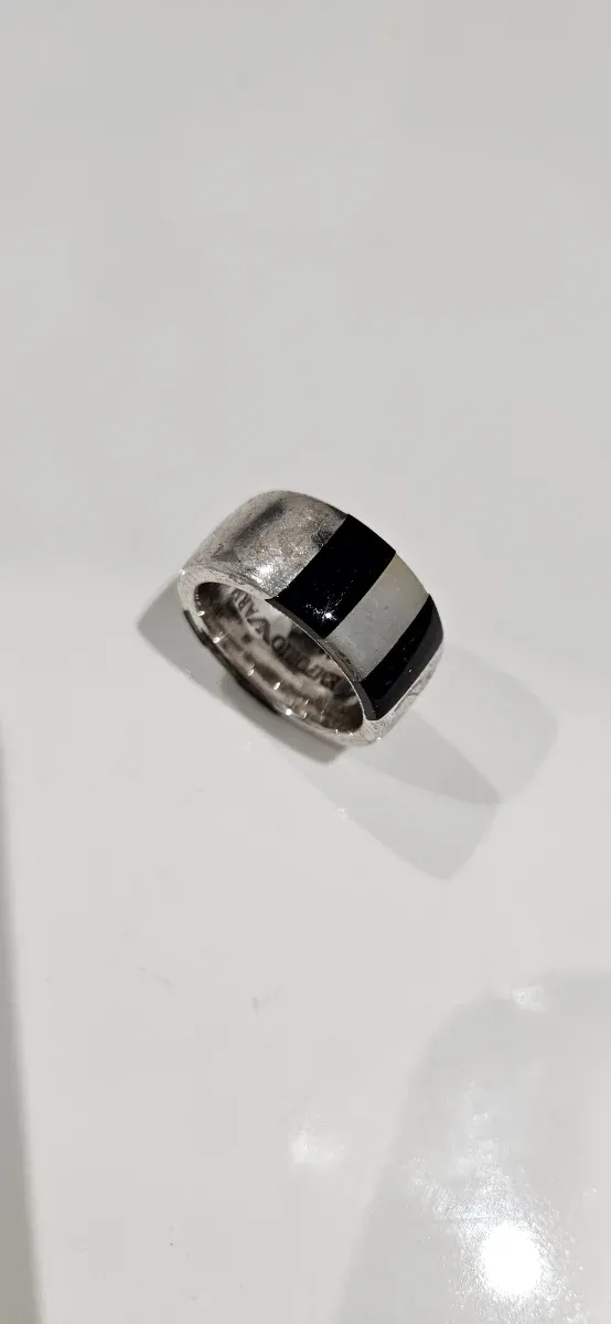 Anillo Emporio Armani Plata Negro Blanco