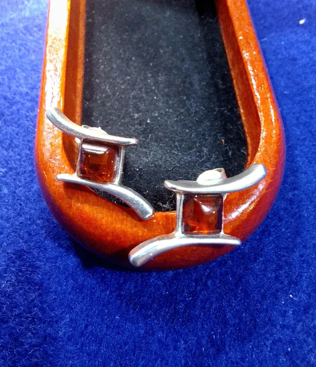 Pendientes de plata 1ª ley 925 con ámbar natural