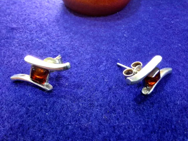 Pendientes de plata 1ª ley 925 con ámbar natural
