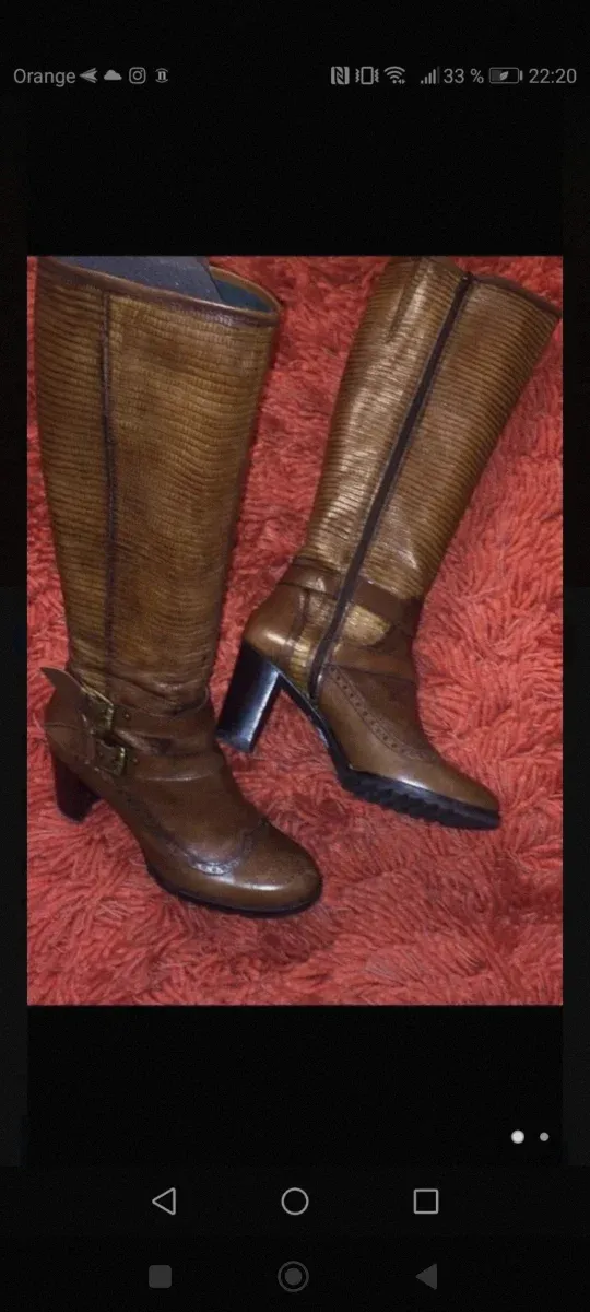 Botas altas piel marrón y dorado