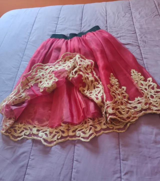 Falda tul granate con bordado dorado