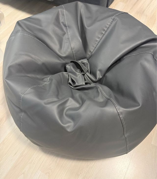 Puf Relleno Piel Sintética Gris