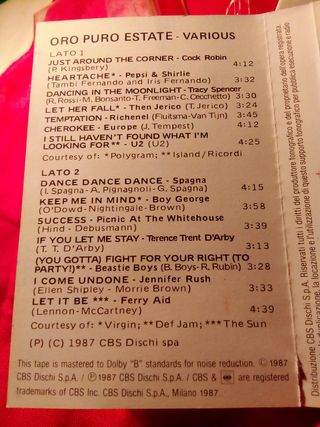 Musicassetta Oro Puro estate - 14 successi