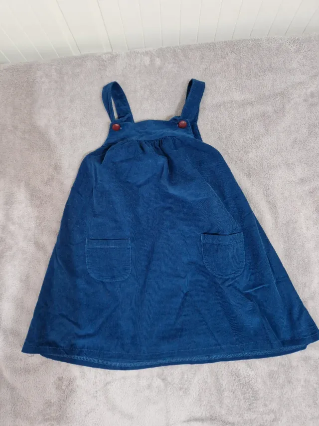 Conjunto camisa cuadros y vestido azul