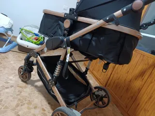 Carro de bebé 3 piezas negro y dorado