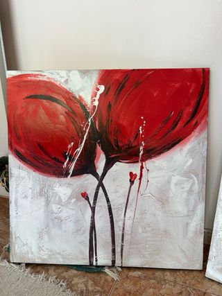Set 2 Cuadros Flores Rojas Abstractas