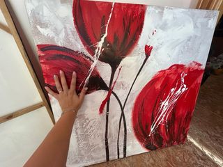 Set 2 Cuadros Flores Rojas Abstractas