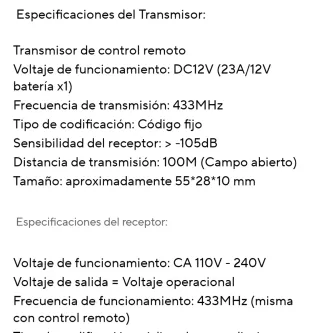 INTERRUPTOR De COTROL REMOTO INALÁMBRICO DE 433MHZ