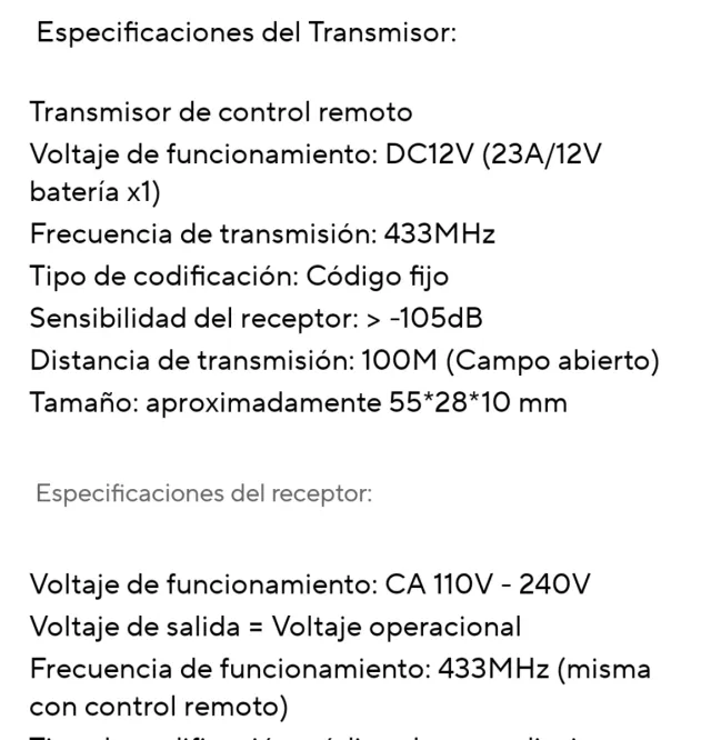 INTERRUPTOR De COTROL REMOTO INALÁMBRICO DE 433MHZ