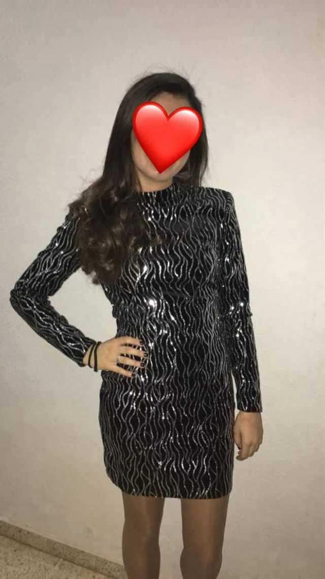 Vestido fiesta lentejuelas negro y plata