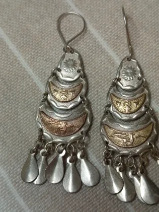 Pendientes Plata 950 y Oro Amarillo Estilo Azteca