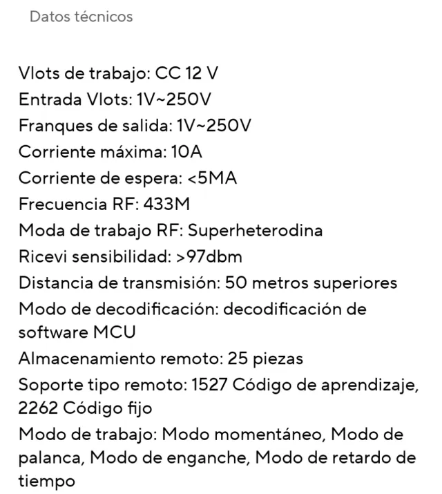 INTERRUPTOR DE CONTROL REMOTO INALÁMBRICO DE 433Mh
