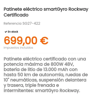 Patinete eléctrico SmartGyro Rockway, buen estado 