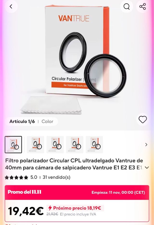 Filtro Polarizador Circular Vantrue CPL 40mm