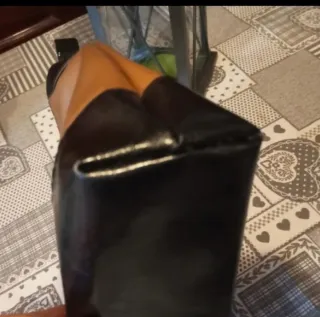 Borsetta bicolore nero e cuoio