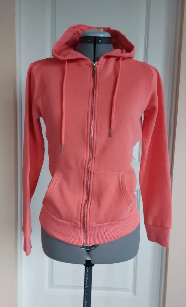 Coral Coloured Hoodie. Zip. Size 36