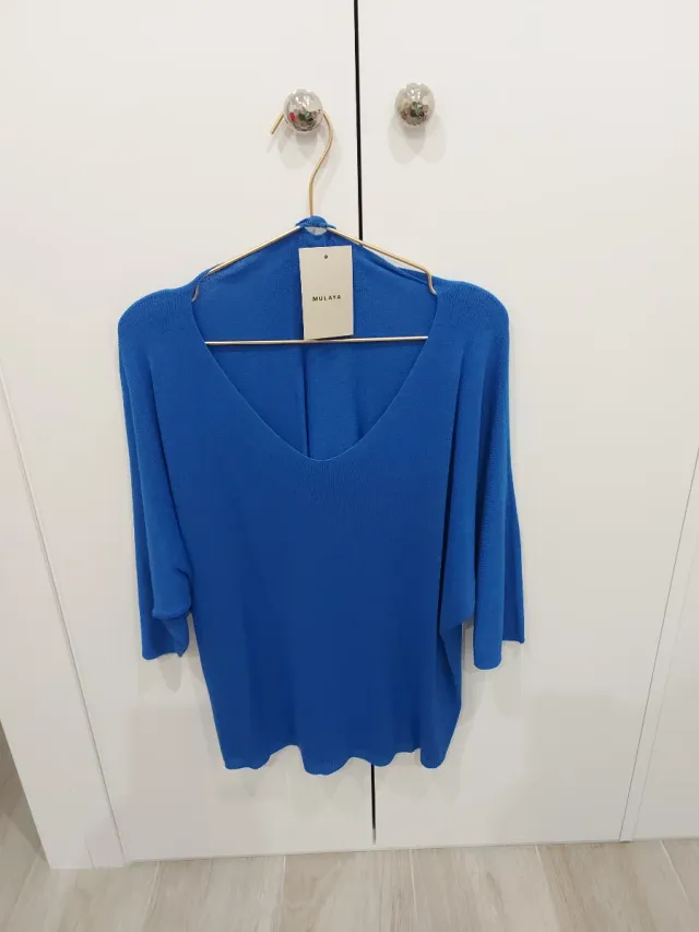 Jersey Mulaya punto fino manga 3/4 azul