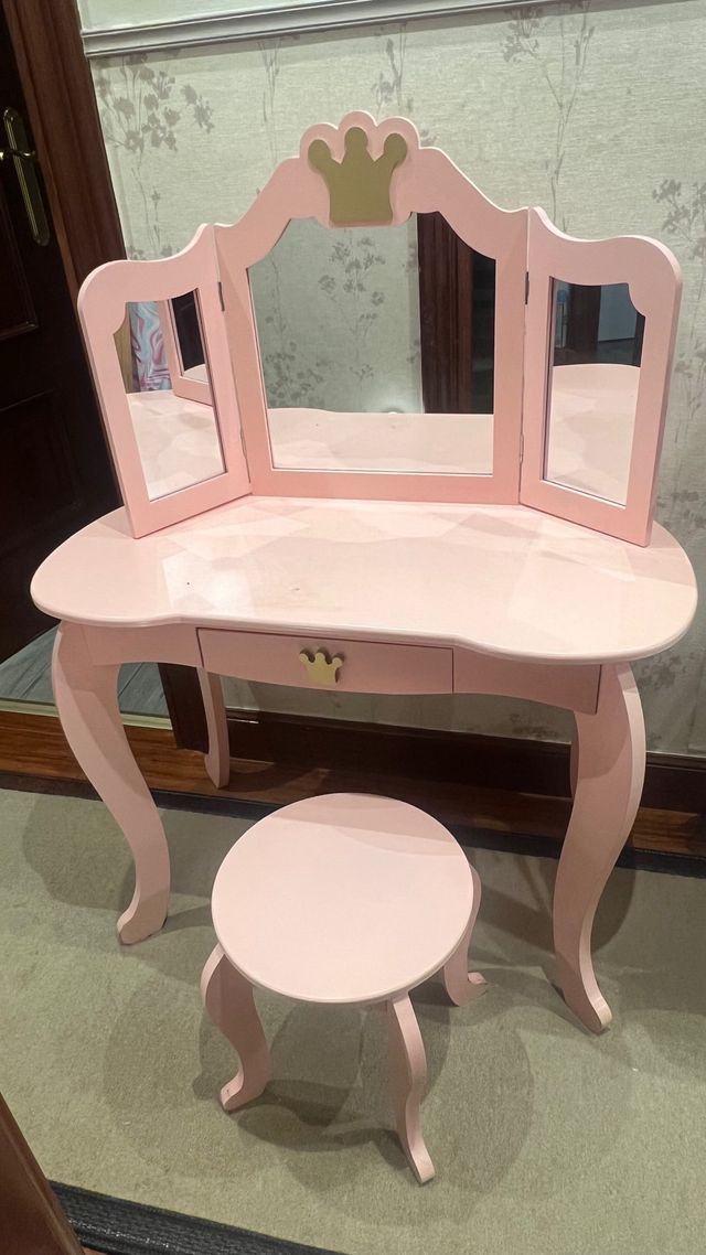 Tocador Princesa Rosa con Taburete