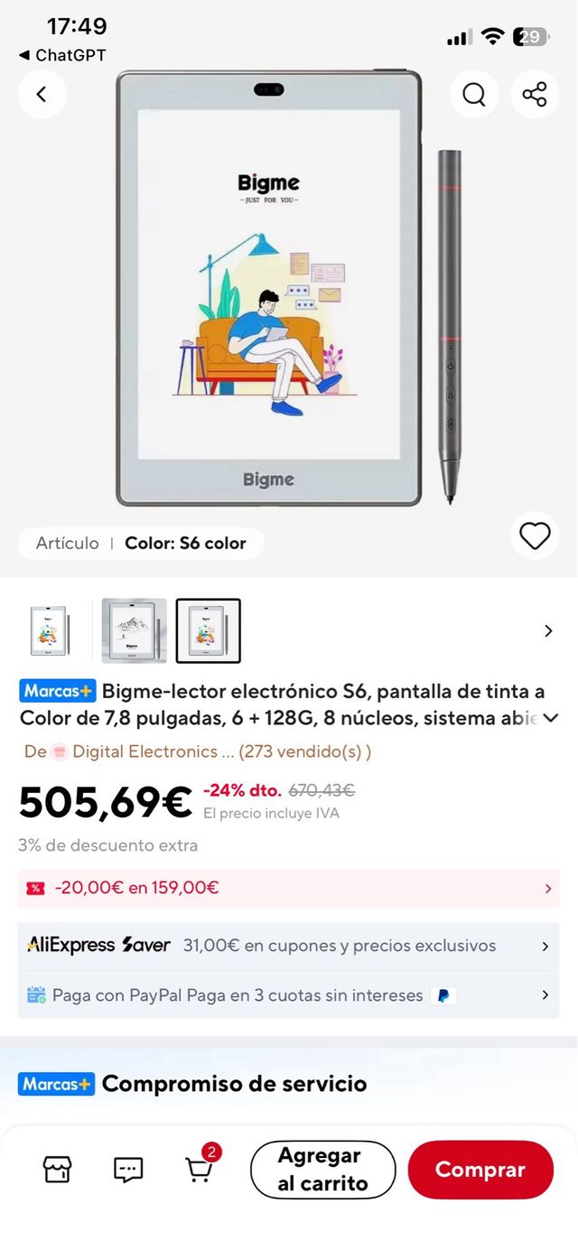 Bigme S6 Color + Libro Tinta Electrónica