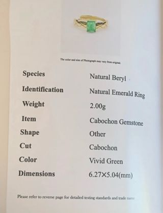 Anillo Esmeralda Certificada GRC