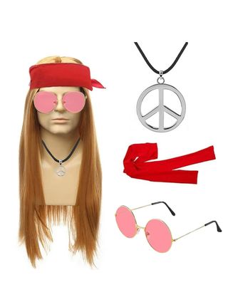 Peluca y Accesorios de Disfraz de Hippie