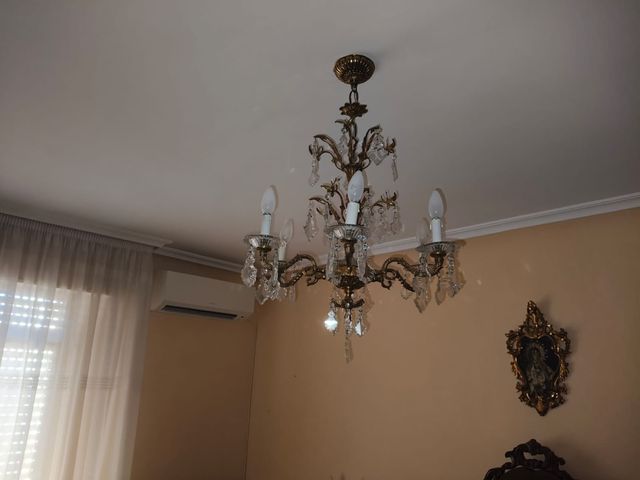 2 Lámparas Antiguas Cristal y Metal