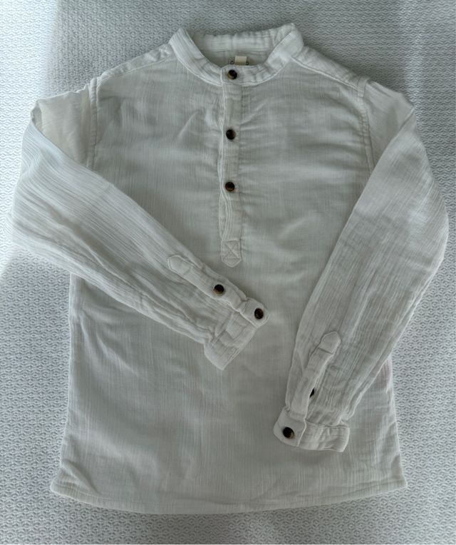 Camisa niño cuello mao blanca