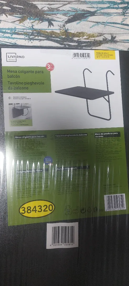 Mesa colgante balcón 60x40 cm