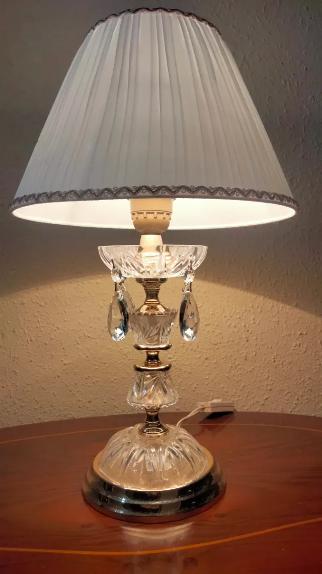 SPLENDIDA COPPIA DI LAMPADE ARANCIONE IN CRISTALLO BRONZATO