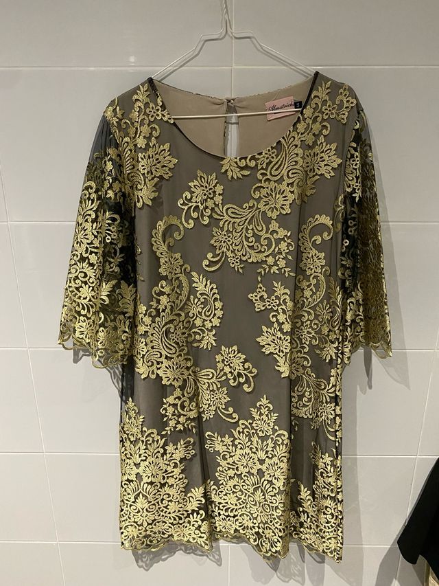 Vestido Almatrichi Beige y Dorado