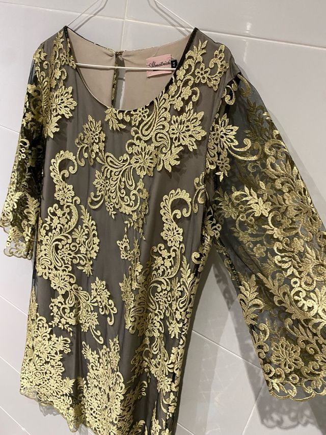 Vestido Almatrichi Beige y Dorado