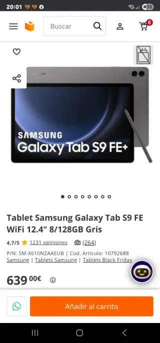 Samsung Galaxy Tab S9+ Gris 128GB WiFi+5G