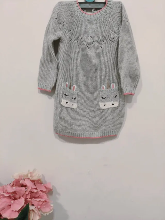 Vestido de punto para bebé niña gris unicornio