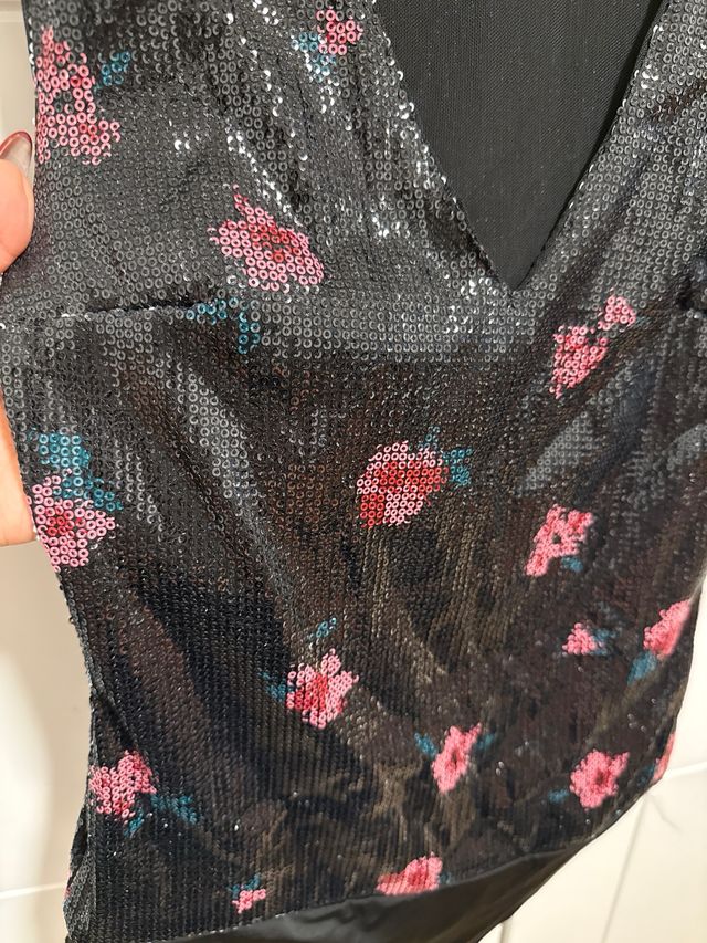 Body Bershka lentejuelas flores S