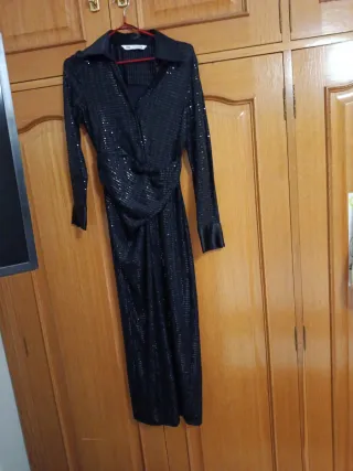Vestido midi Zara lentejuelas negro Talla XS