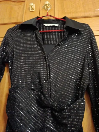 Vestido midi Zara lentejuelas negro Talla XS