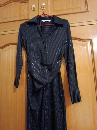 Vestido midi Zara lentejuelas negro Talla XS