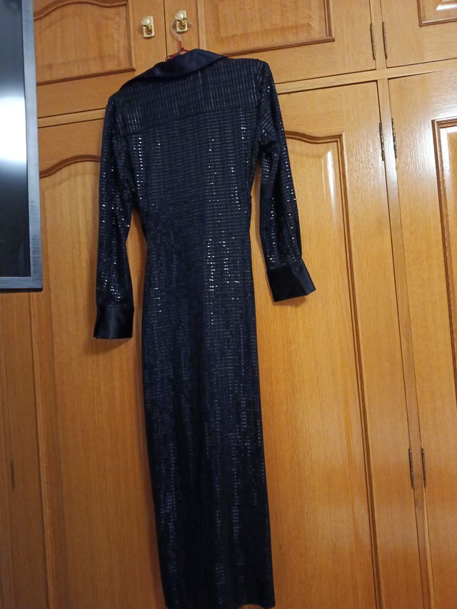 Vestido midi Zara lentejuelas negro Talla XS