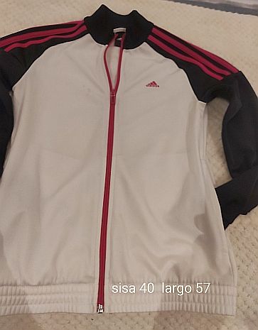 Sudadera Adidas Blanca y Negra con Detalles Rojos