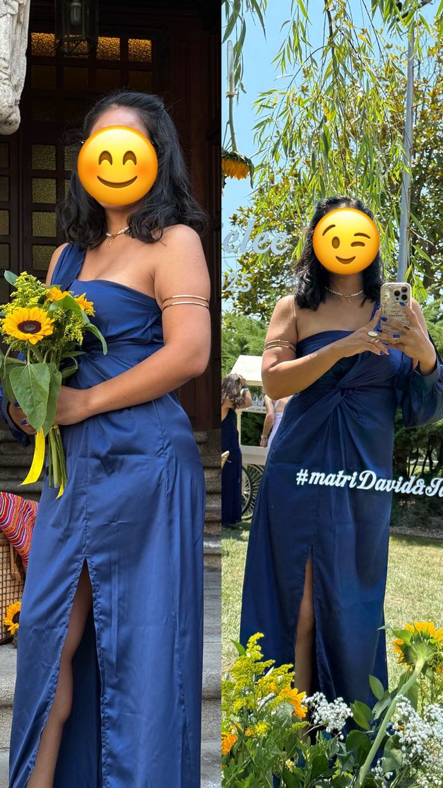 Vestido de noche azul elegante